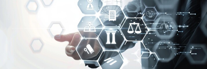Poster - Innovative Legal Solutions explores the intersection of law and technology to enhance the legal experience, improve efficiency, and achieve better outcomes for all involved in legal proceedings