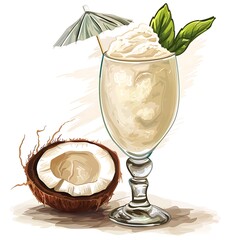 Canvas Print - Delicious Coconut Cocktail with Whipped Cream and a Tropical Umbrella.