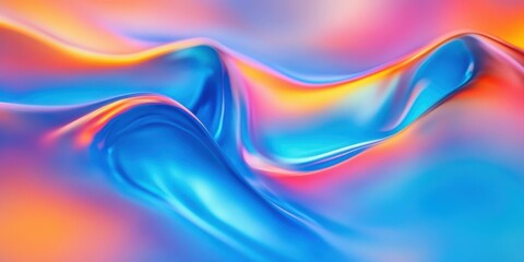 Poster -  colorful pastel liquid holographic shapes.  holographic liquid texture background