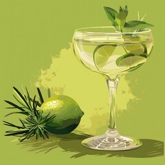 Canvas Print - Refreshing Green Cocktail with Lime and Mint Garnish.