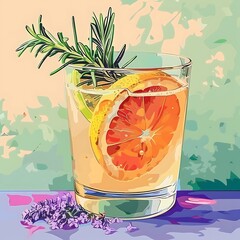 Sticker - Refreshing Summer Cocktail with Grapefruit and Rosemary.