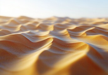 Close up of a vast desert landscape, showcasing detailed ripples and waves in the sand created by the wind