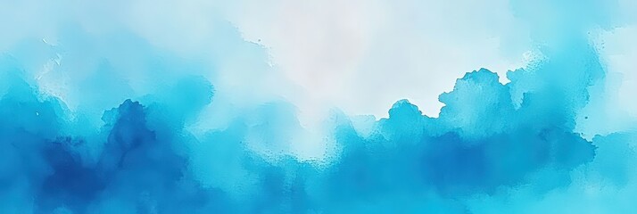 Sticker - Abstract blue watercolor background with sky and clouds