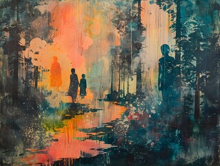 Poster - Abstract Forest Painting with Figures.