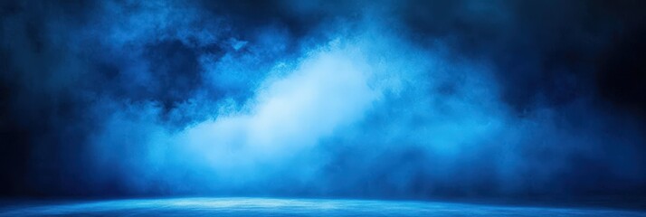 Sticker - empty dark room with blue smoke, Abstract dark blue background with spotlight and fog