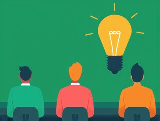 Poster - Vibrant depicting a glowing light bulb as a symbol of creative a classroom scene with students gathered signifying the power of ideas and collaborative learning