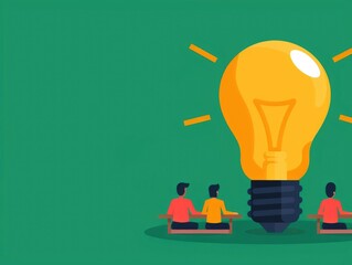 Poster - depicting a flat design of an idea lightbulb shining brightly in a classroom setting  surrounded by students  symbolizing creativity  innovation  and the power of knowledge and learning