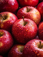 Wall Mural - apple background, many red apples with water drops