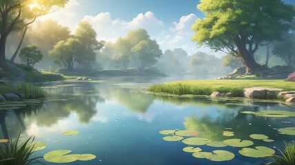 Wall Mural - tranquil pond background art design backdrop copy space