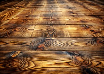 Wall Mural - Rustic brown wooden floor with organic timber texture, showcasing rich depth and character in a vintage, distressed, and naturally weathered close-up composition.