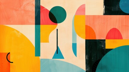 Poster - Vibrant geometric shapes in various colors create a dynamic abstract composition