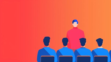 Poster - Flat design of an educational seminar or conference with a speaker or instructor addressing a group of students or audience members  Concept of learning training teaching presentation