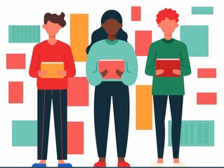 Poster - Flat design depicting the of education technology  with students of diverse backgrounds using digital devices such as tablets  smartphones  and laptops in a contemporary classroom setting