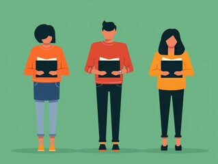 Poster - depicting the concept of education technology  showcasing students using various digital devices such as laptops  tablets  and mobile phones in a modern  flat design style