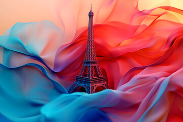 Eiffel tower. Paris. France. Emblem icon with tricolor flag. illustration.