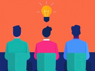 Poster - Flat Design Depicting Idea Sharing in a Seminar or Conference Setting with a Speaker and Group of Students or Attendees Engaged in Discussion and