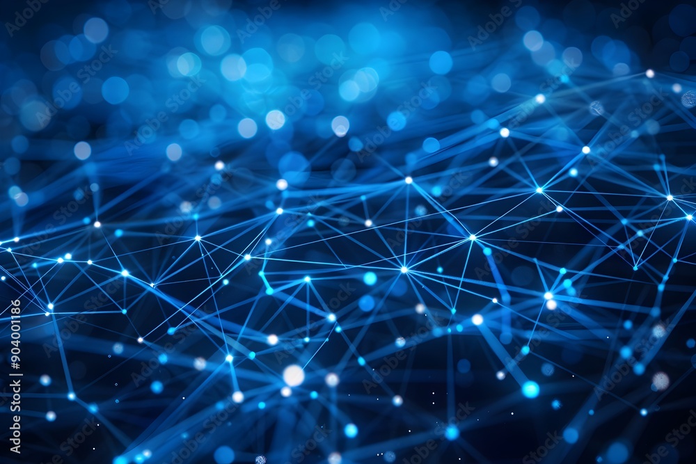 Abstract blue background with glowing dots and lines forming an array ...