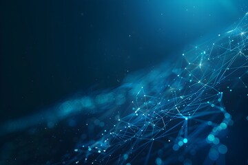 Poster - Abstract blue background with glowing dots and lines forming an array of interconnected connections or networks. The design symbolizes the concept of global connectivity, data transfer technology, soc