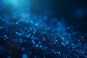 Poster - Abstract blue background with glowing dots and lines forming an array of interconnected connections or networks. The design symbolizes the concept of global connectivity, data transfer technology, soc