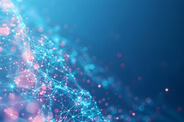 Poster - Abstract blue background with glowing dots and lines forming an array of interconnected connections or networks. The design symbolizes the concept of global connectivity, data transfer technology, soc