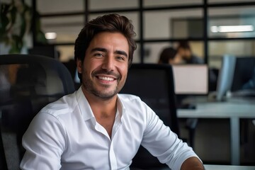 Wall Mural - A man sitting at a desk smiling at the camera