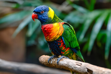 Wall Mural - A colorful bird sitting on a branch in a zoo