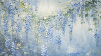 Canvas Print - Impressionist landscape of wisteria blooms in a summer garden