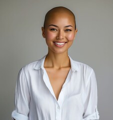 Canvas Print - A woman with a bald head wearing a white shirt