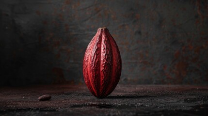 Wall Mural - photo of Red cacao pod in a dramatic photo against a dark background