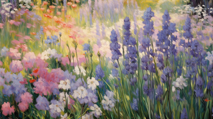 Wall Mural - Vibrant summer garden with lush flowers in impressionist style