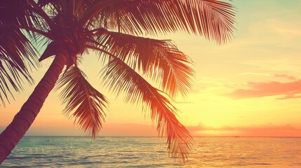 Wall Mural - Tropical Sunset Paradise with Silhouetted Palm Tree