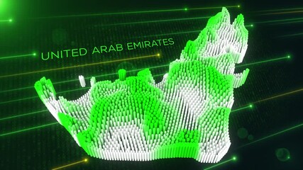 Wall Mural - digital motion 3d perspective dynamic rippling map of united arab emirates in green and white, set a