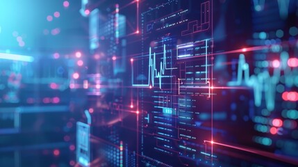 Poster - A vibrant digital interface that showcases advanced data analytics along with emerging technology trends
