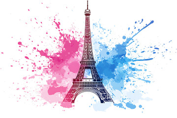 Eiffel Tower watercolor background illustration poster isolated on white background