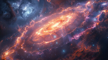 Wall Mural - a view from space to a blue spiral galaxy and stars. universe filled with stars, nebula and galaxy.