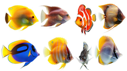 Wall Mural - Colorful fish set on transparent background