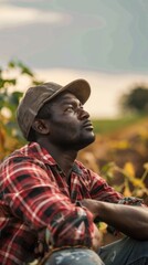 Poster - an African farmer in the countryside with ideas for sustainable business