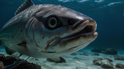 Wall Mural - Close up of Barracuda gaze underwater sea