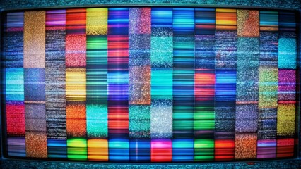Poster - A vintage television screen displaying colorful static, representing digital noise, data corruption, pixelation, and broadcasting errors.