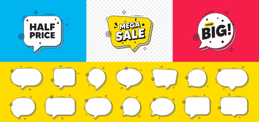 Sticker - Half Price tag. Mega sale chat speech bubble. Special offer Sale sign. Advertising Discounts symbol. Half price chat message. Think big speech bubble banner. Offer text balloon. Vector