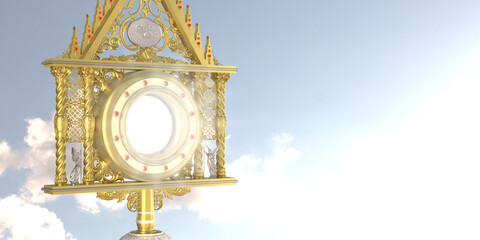 Jesus Christ in the monstrance. Sacrament of the Eucharist. Corpus Christi - 3D Illustration