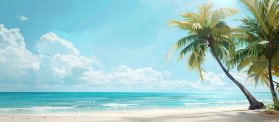Poster - Excited for a summer getaway at a tropical beach with palm trees perfect for a copy space image
