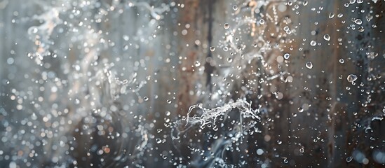 Poster - A frozen motion shot captures water splashing against a wall or ground exploding into droplets that flutter through the air ideal for texture elements in a copy space image