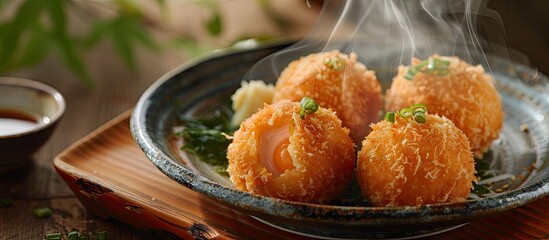 Poster - A Japanese croquette showcased in a copy space image is a popular fried dish in Japan