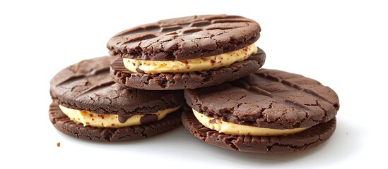 Poster - Delicious homemade cookies with chocolate and custard filling isolated on a white background with copy space image