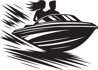 Wall Mural - Man and Woman on Speedboat Silhouette Vector