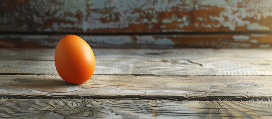 Aufkleber - Easter egg in orange on wooden surface with copy space image
