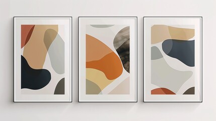 Fototapete - A trio of minimalistic abstract posters with a seamless continuous image, displayed on a white background for a refined and elegant look