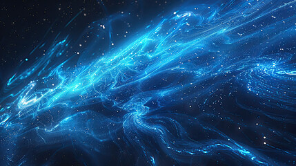 Poster - Abstract blue swirling lights on black space background
