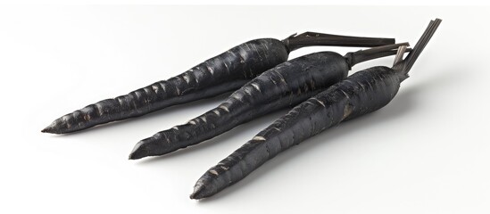 Poster - Three black carrots displayed on a white background with copy space image